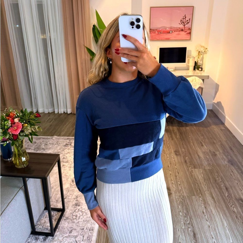 JoyLab Blue Patchwork Crewneck Sweatshirt – XS